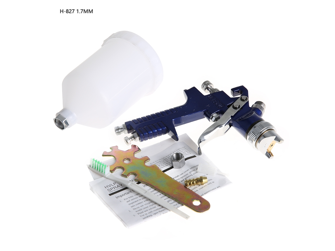 Pistola De Spray Pneumática H-827 Bico 1.7mm 600ml Modo Gravidade Acessórios