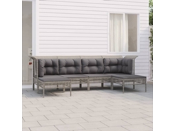 Vidaxl 6 Pcs Conjunto Lounge De Jardim C/ Almofadões Vime Pe Cinzento