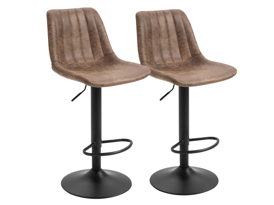 Conjunto de 2 Banquetas de Bar com Encosto, Apoio para os Pés e Altura Ajustável, Estilo Industrial, Marrom. ESSÊNCIACASA