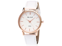 Relógio de Pulso Feminino Analógico de Quartzo com Pulseira Pu Clássico Simples Branco