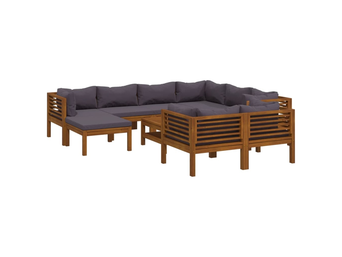 Maison Exclusive - 10 Pcs Conjunto Lounge De Jardim Com Almofadões Acácia Maciça