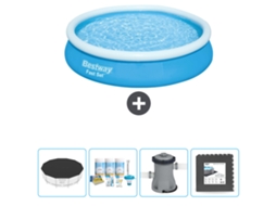 Piscina Inflável Redonda BESTWAY Fast Set 366 X 76 Cm Azul Incluída Cobrir Pacote de Manutenção Bombear Ladrilhos