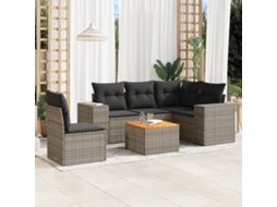 Vidaxl 6 Pcs Conjunto Sofás De Jardim Com Almofadões Vime Cinzento