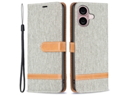 Capa Em Couro Pu Para Apple Iphone 16 - Cinzento