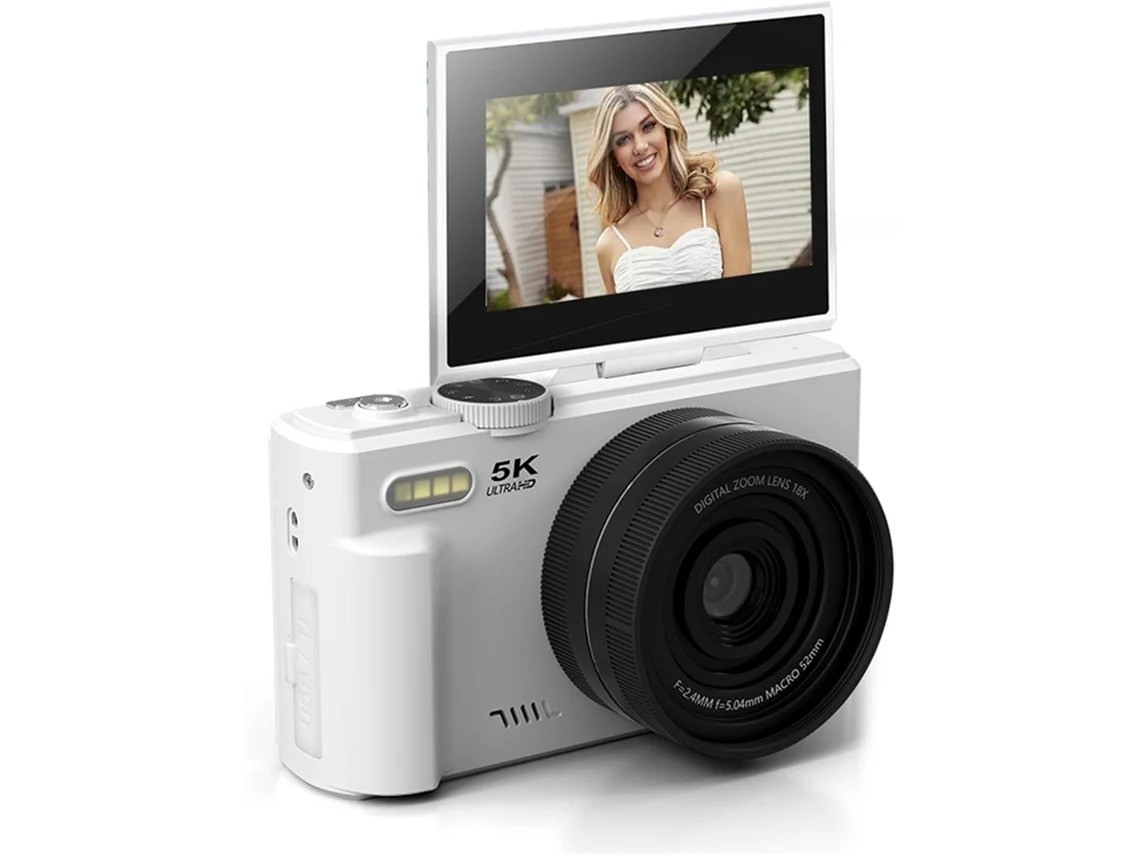 Câmeras digitais para fotografia, câmera vlog UHD 5K de 75MP com foco automático, 3 polos, flip de 180°, Bestvite (branca)