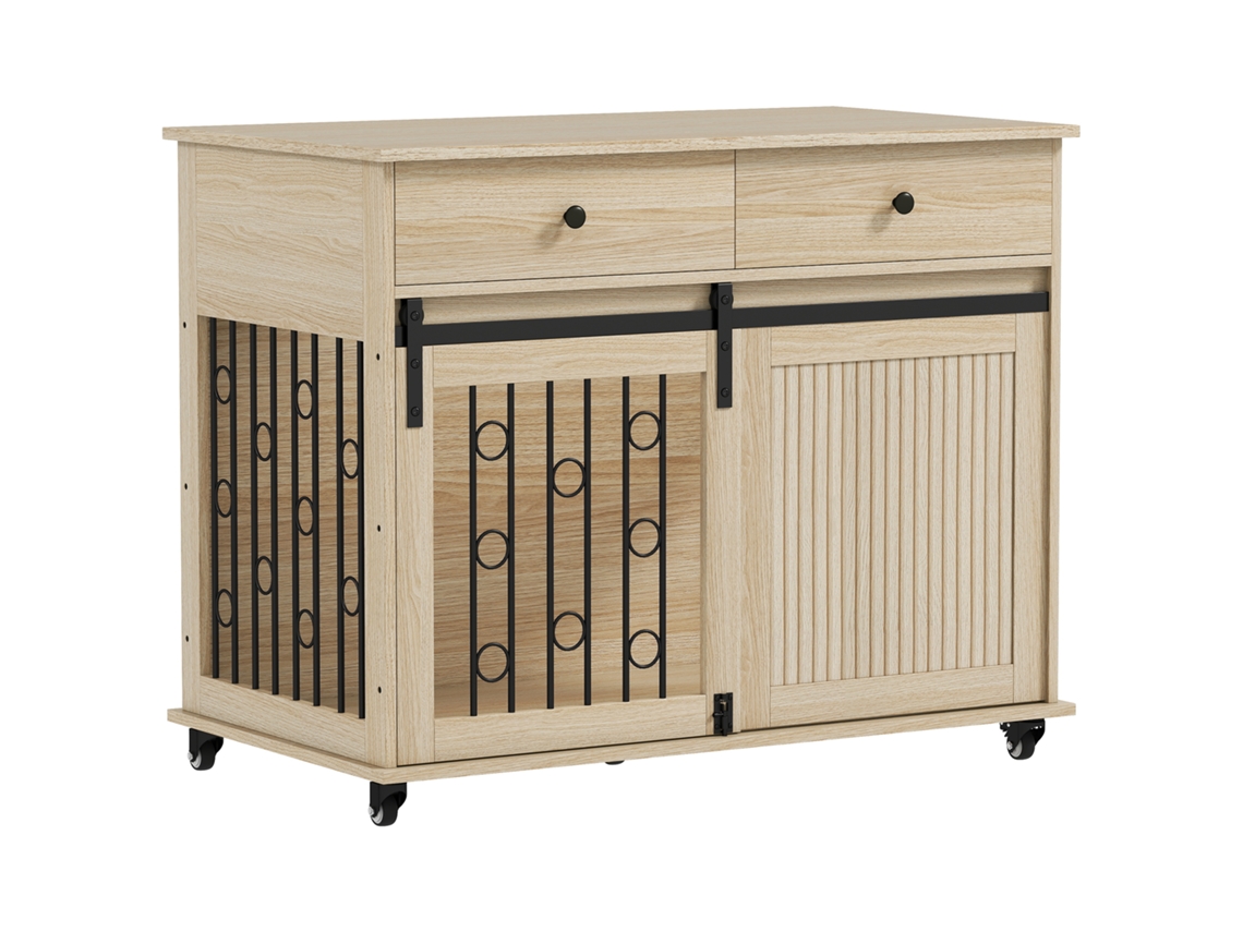 Gaiola para Cães Grande 100x56x81 Cm mesa Lateral 2 Gavetas 2 Portas Fecho Carvalho S/MARCA