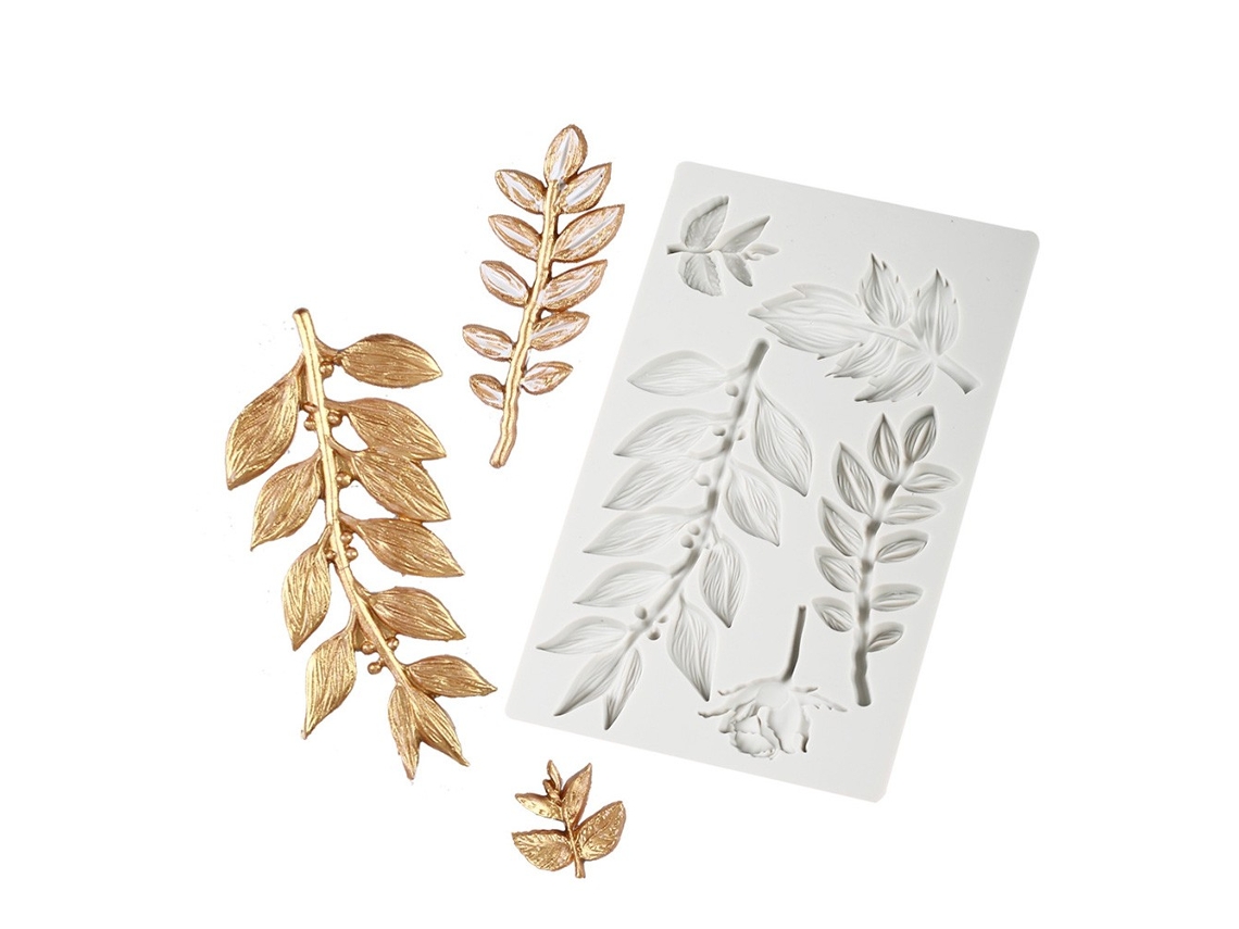 Molde De Silicone Em Forma Folha, Ferramenta Decoração Bolo Fondant, Cozimento, Antiaderente
