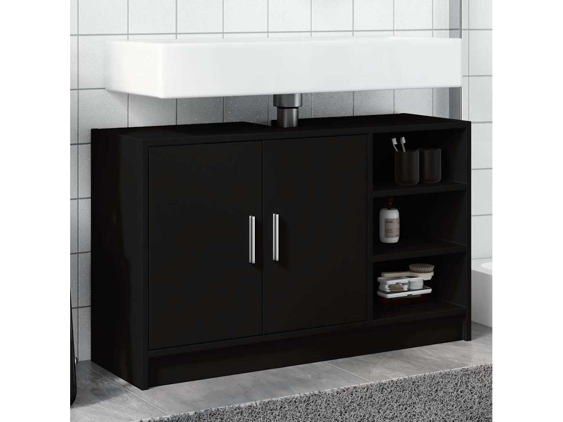 Vidaxl Armário De Lavatório 90x29x55 Cm Derivados De Madeira Preto