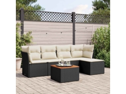 Jogo de Sofá Jardim 6 Peças C/ Almofadões Vime Pe Preto Dkd Home Decor
