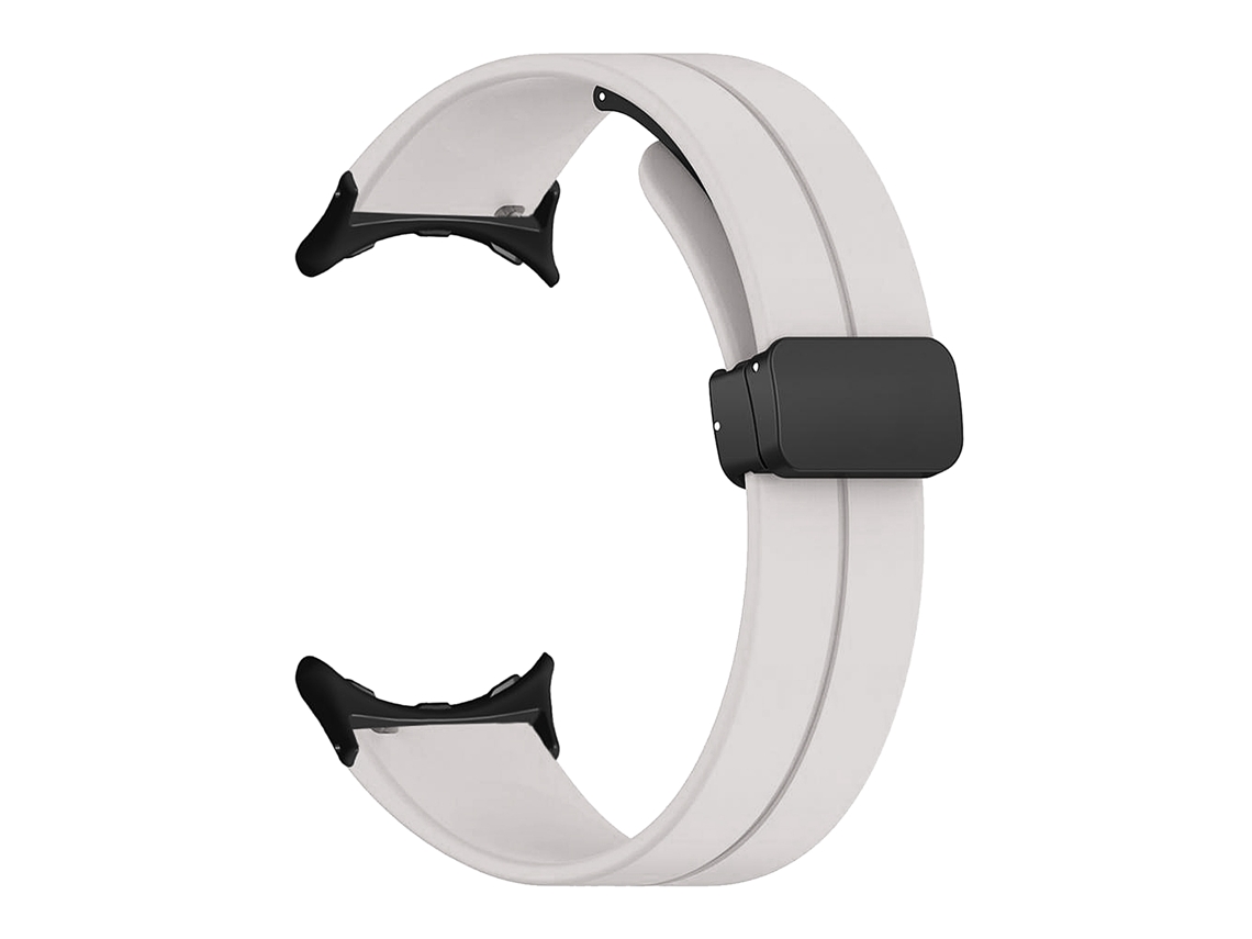 Pulseira de Silicone Elástica com Fecho Magnético para Google Pixel Watch 2 Branco Vintage
