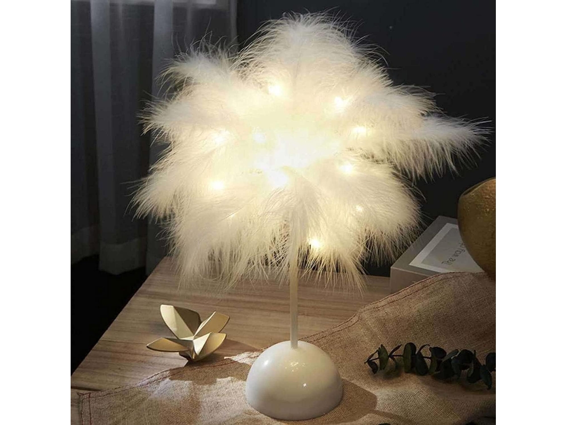 Abajur De Mesa Feather, Rosa, Com Cúpula De Penas Avestruz, Luz Noturna Decorativa E Inteligente Para Quarto, Luminária