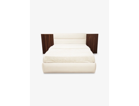 Cama de Casal Florence Estofado Medidas CRISPALMÓVEL Madeira de Nogueira Tecido Bege (296x215x108cm)