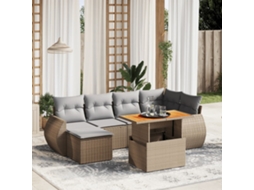 Vidaxl 7 Pcs Conjunto De Sofás P/ Jardim Com Almofadões Vime Pe Bege