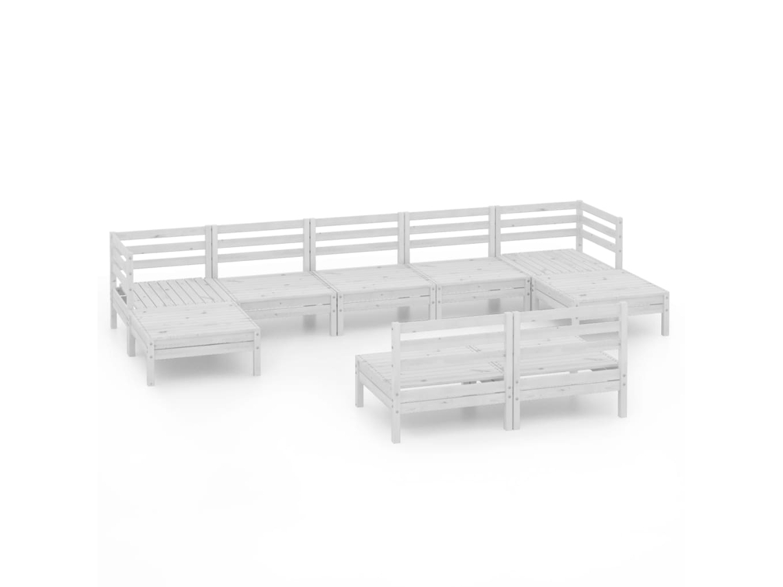9 Pcs Conjunto Lounge de Jardim Pinho Maciço Branco MAISON EXCLUSIVE
