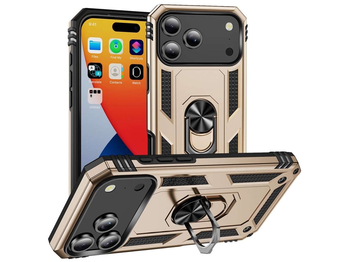 Capa Para Iphone 17 Pro Max Com Suporte De Anel - Amarela