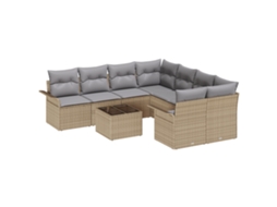 Conjunto 9 Conjunto De Sofá De Jardim Vidaxl Bege Vime Pe (242,5 X 234 X 85 Cm)