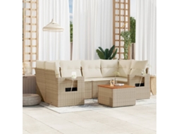 Vidaxl 7 Pcs Conjunto De Sofás P/ Jardim Com Almofadões Vime Pe Bege