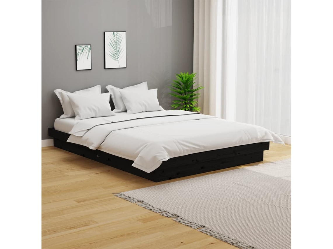 Vidaxl Estrutura De Cama 140x190 Cm Madeira Maciça Preto