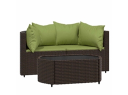 Maison Exclusive - 3 Pcs Conjunto Lounge Jardim C/ Almofadões Vime Pe Castanho