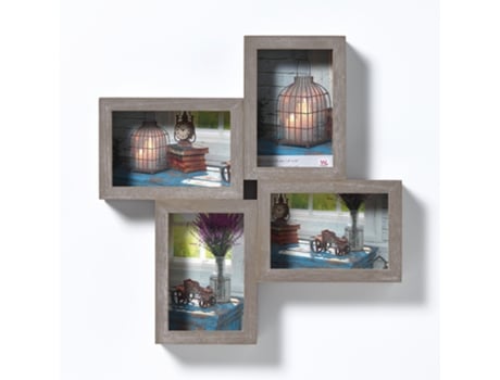 Moldura quadro de galeria de madeira rústica para 4 fotos em tamanho 10x15 cm cinza