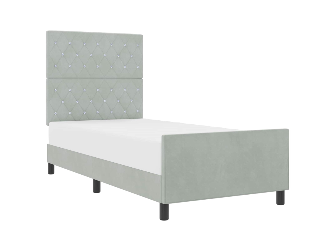 Cama De Solteiro | Camas Para Quarto | Cama Box Com Cabeceira Cinzento-claro 100 X 200 Cm Veludo