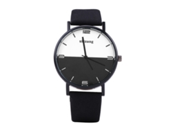Reloj Analógico De Cuarzo Redondo Con Correa De Pu Ulzzang (correa Negra Dial Blanco Negro)
