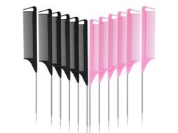 12 Pentes de Separar Tranças com Cauda de Aço Inoxidável (rosa+preto)