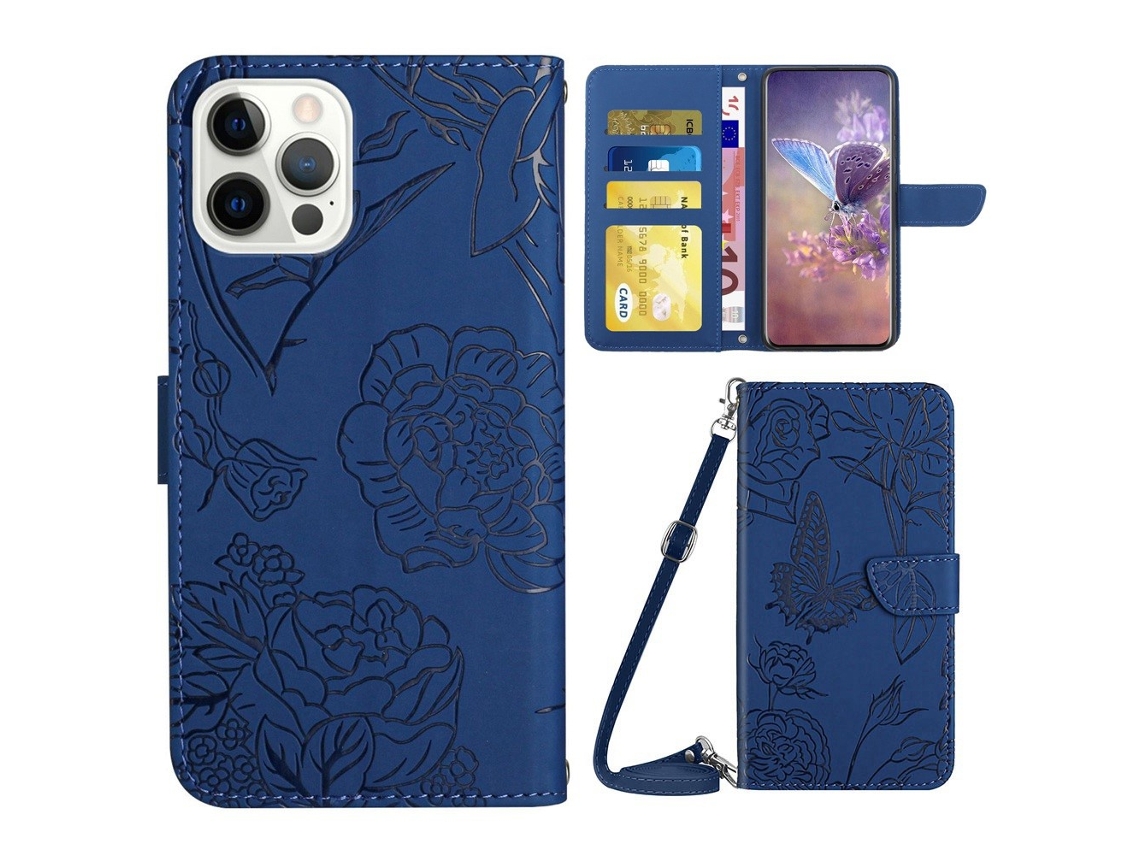 Capa Pega Para Iphone 14 Pro Pele Sintética Azul