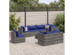 Vidaxl 9 Pcs Conjunto Lounge De Jardim C/ Almofadões Vime Pe Cinzento
