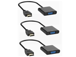 Adaptador Hdmi para Vga 3 Peças 1080P Hdmi Macho para Vga Fêmea para Computador Desktop Preto