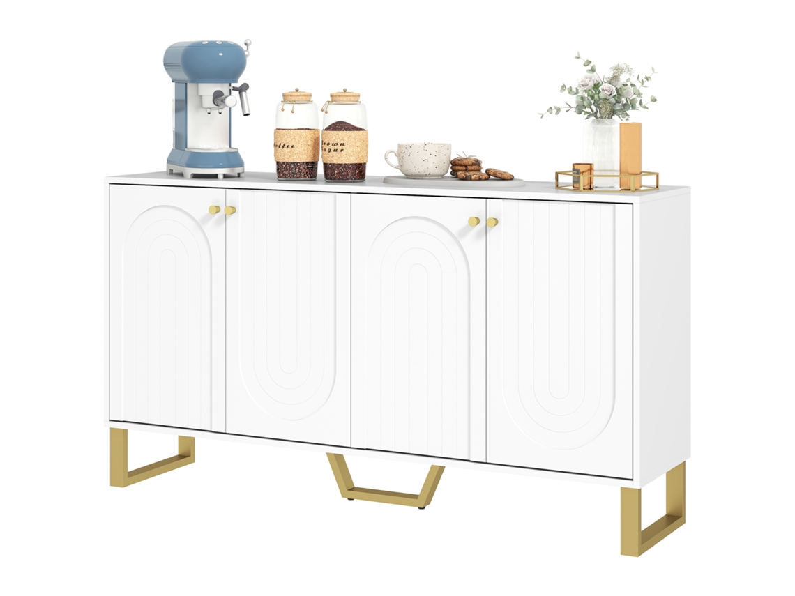 Aparador para TV 65'' prateleiras ajustáveis, pés dourados, branco 140,8x35x77,5 Cm | S/MARCA
