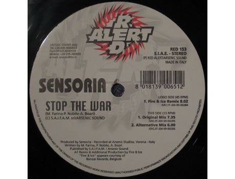 Stop The War, Sensoria X | Media Condition Very Good | 1 X Vinyl 12, Stereo Red Alert (vg)