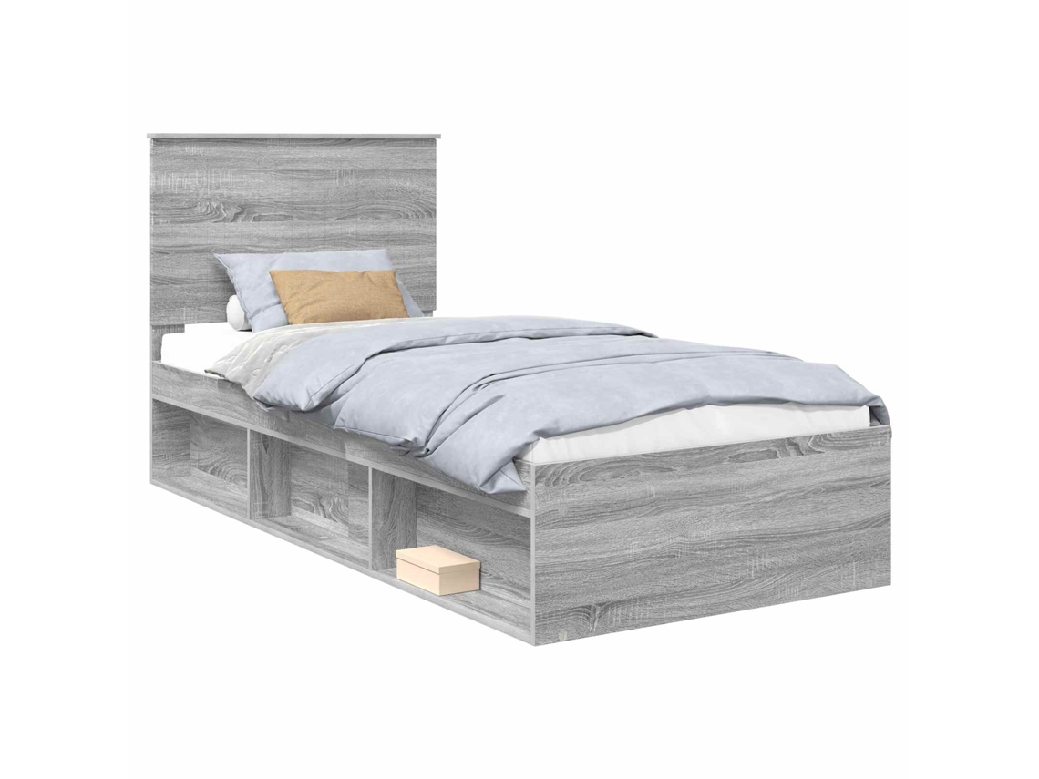 Cama De Solteiro | Camas Para Quarto | Estrutura Da Cama Com Cabeceira Cinza Sonoma 90 X 190 Cm