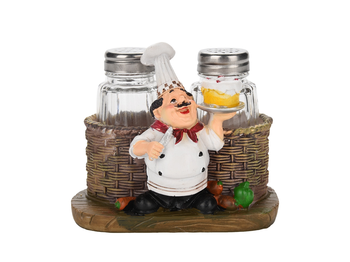 Ornamento de Chef com Porta Sal e Pimenta em Resina | S/MARCA