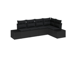 Conjunto 5 Conjunto De Sofá De Jardim Vidaxl Preto Vime Pe (264 X 154 X 69 Cm)