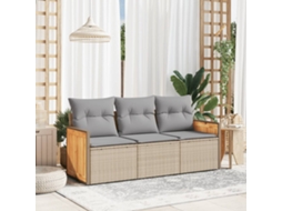 Vidaxl 3 Pcs Conjunto de Sofás P/ Jardim com Almofadões Vime Pe Bege