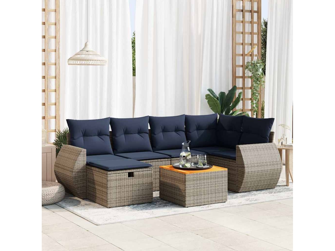 Vidaxl 7 Pcs Conjunto Sofás P/ Jardim C/ Almofadões Vime Pe Cinzento
