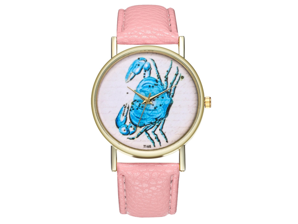 Relógio de Pulso de Quartzo com Cinto de Couro Pu Cartoon Simples Rosa T165 a
