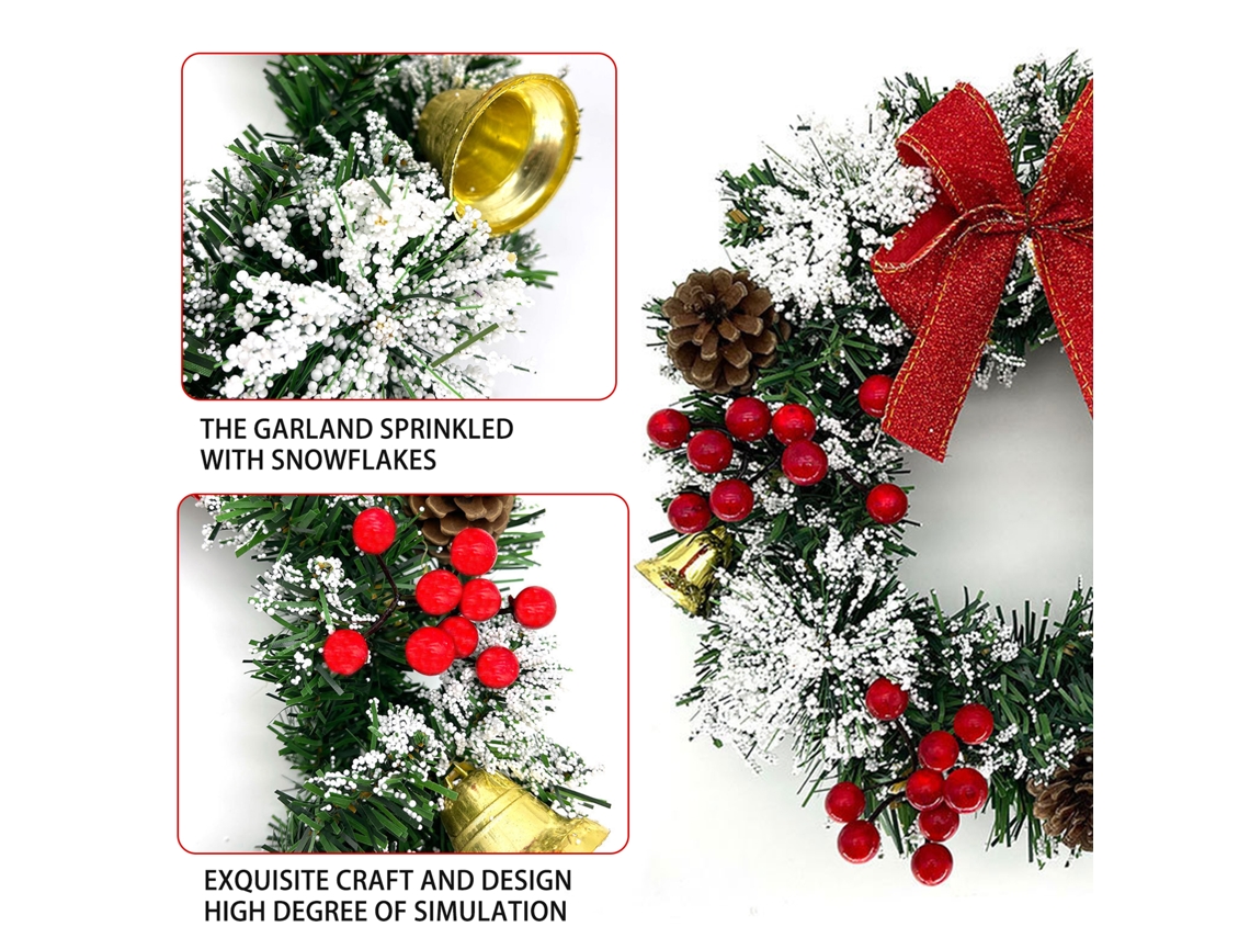 Coroa de Natal com Pinhas, Sino, Bagas e Laço | S/MARCA