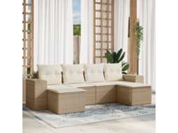 Vidaxl 6 Pcs Conjunto De Sofás P/ Jardim Com Almofadões Vime Pe Bege