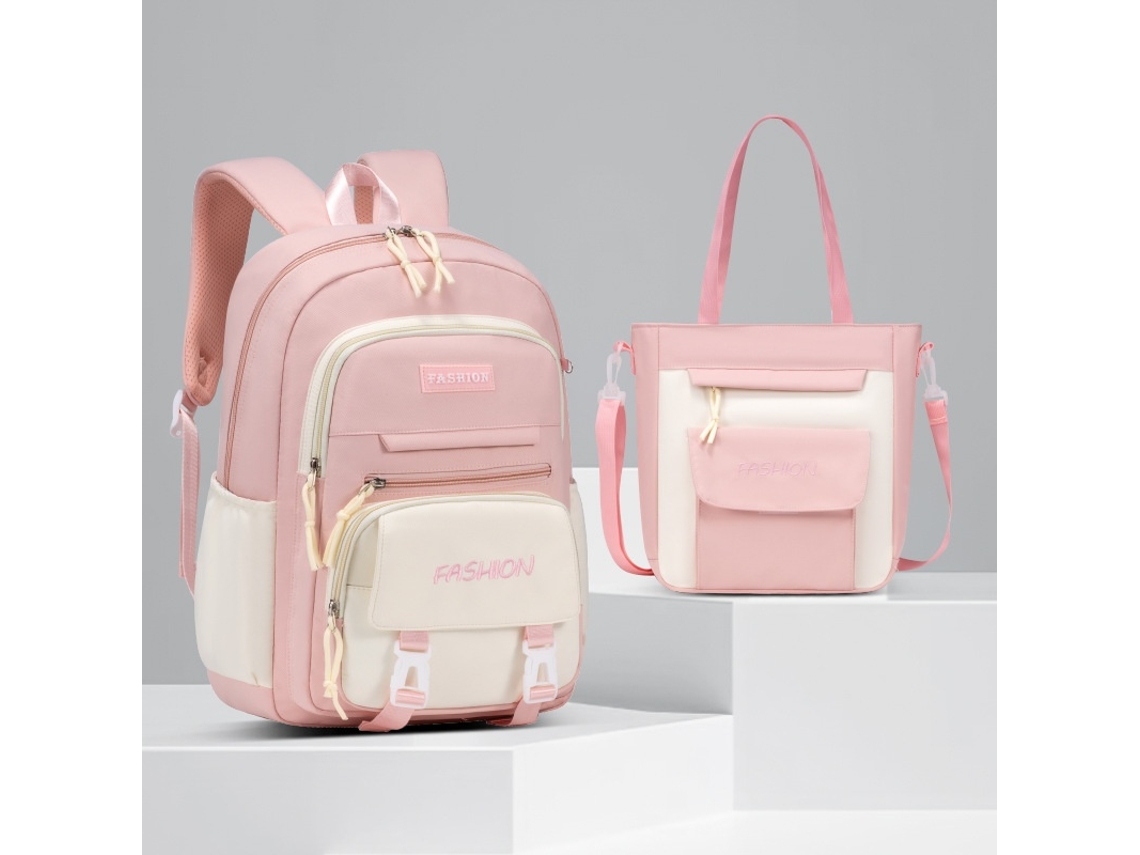 Mochila Escolar Impermeável Com Compartimento Para Computador Portátil 15,6 Polegadas, Grande Capacidade Rosa Elysve
