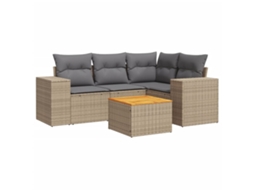 Conjunto de 5 Sofás para Jardim com Almofadões Vime Pe Bege MAISON EXCLUSIVE (5 pcs)