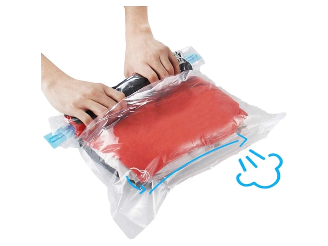Conjunto De 9 Sacos Viagem Para Roupas, Armazenamento A Vácuo, Compressão Por Enrolamento, Sem Necessidade Aspirador Ou Bomba.