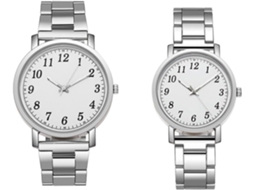 Conjunto de relógios de casal com pulseira de aço e mostrador branco GOKOCO