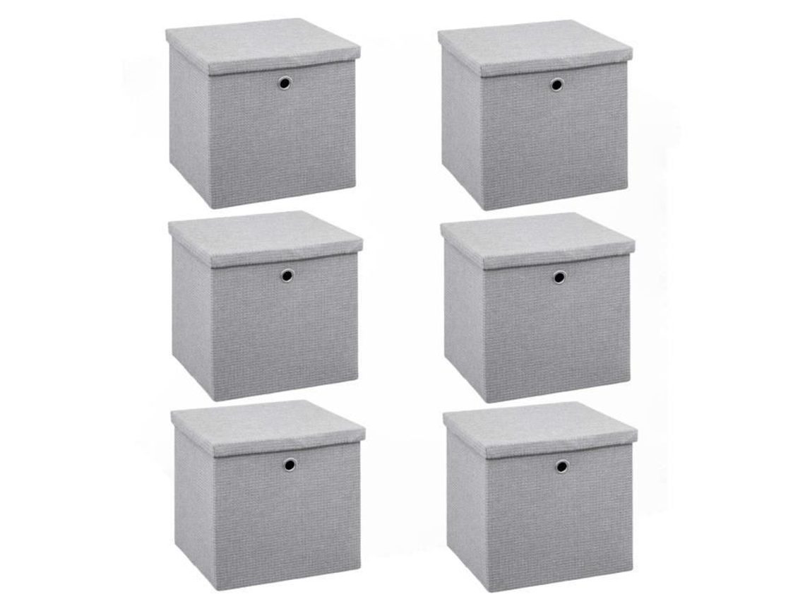 Caixas de arrumação em tecido com tampa - Five Simply Smart - Conjunto de 6 - Cinzento