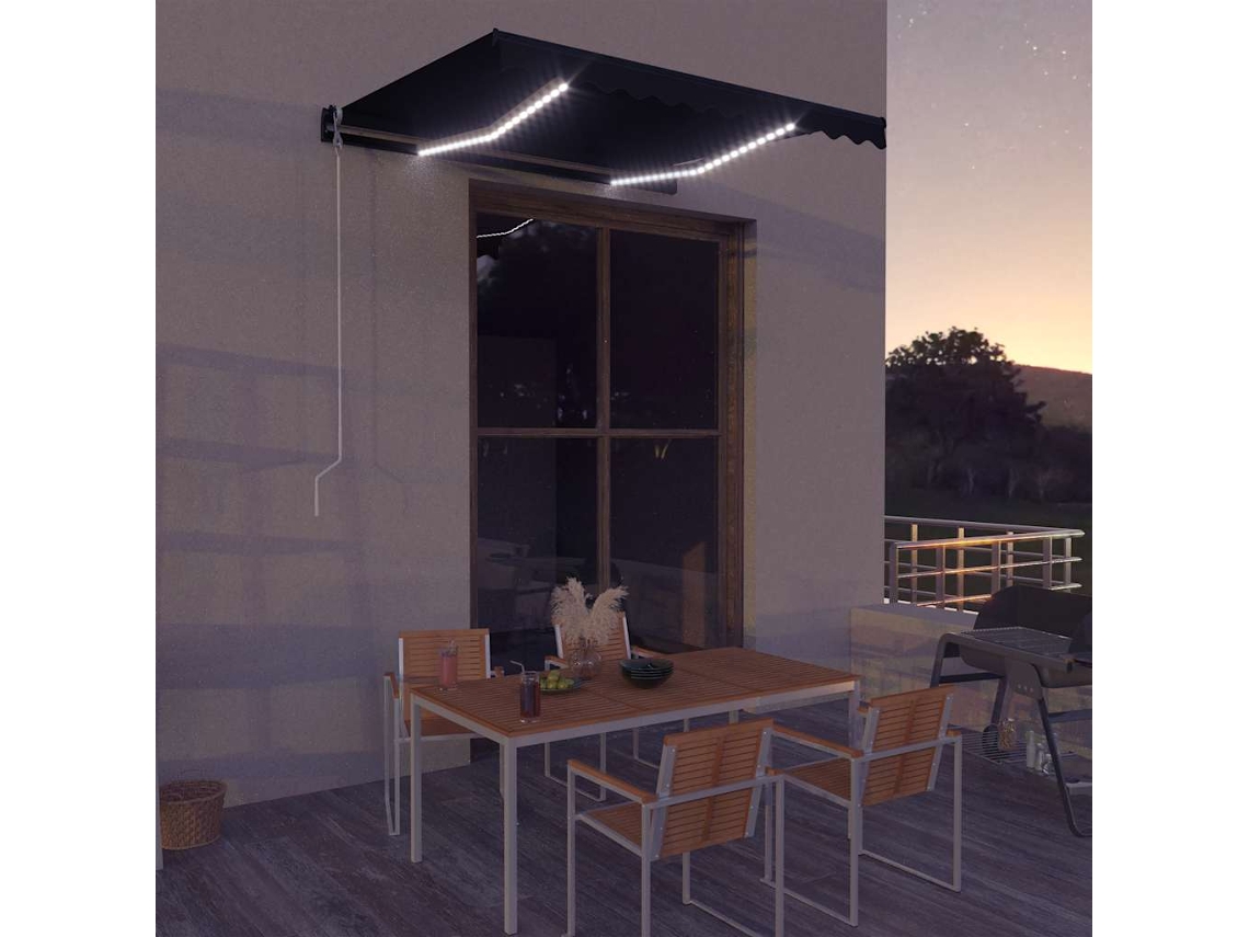 Vidaxl Toldo Retrátil Manual C/ Led 300x250 Cm Antracite