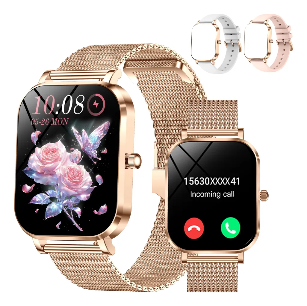 Relógio Inteligente Feminino MK90, Chamada Bluetooth, Monitor de Frequência Cardíaca, IP68 à Prova D'água
