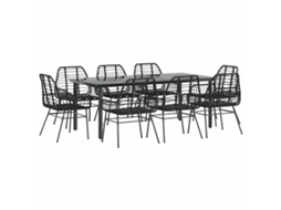 Conjunto Jantar Jardim 9 Peças Vidro Vime Pe Marrom MAISON EXCLUSIVE