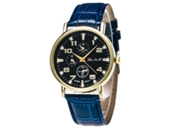 Zhoulianfa Azul Retro Redondo PU Couro Casual Relógio de Pulso Quartzo