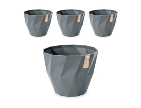Conjunto de 4 Vasos Decorativos Redondos de 17 cm com Textura. Cinza ARECA